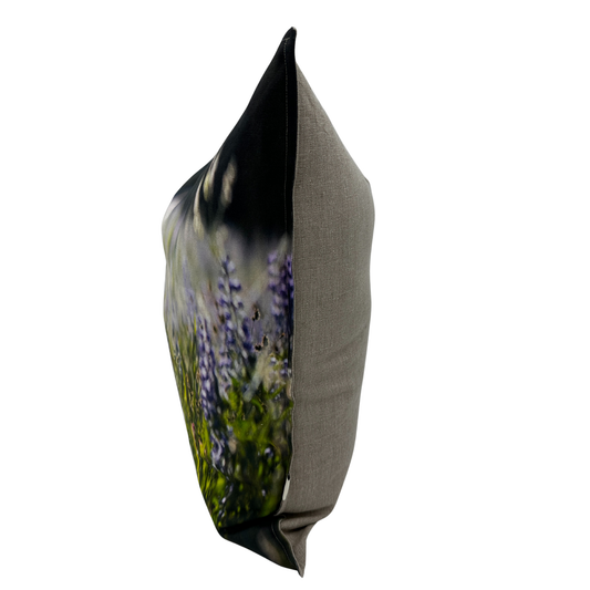 Wild Meadow linen pillow side view — nature-inspired Utah wildflower design on 100% linen