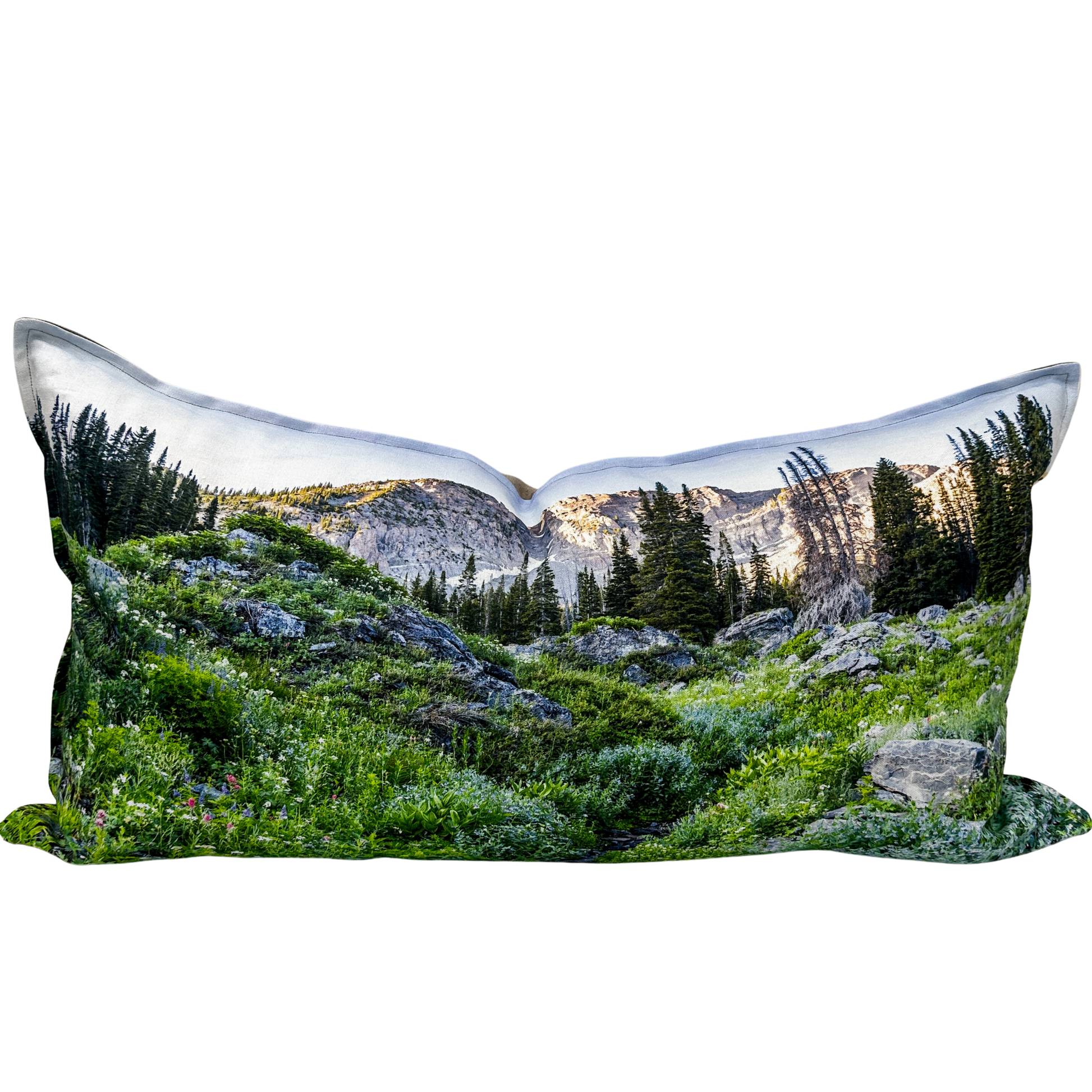 Albion Basin linen pillow featuring Utah alpine meadow and mountains