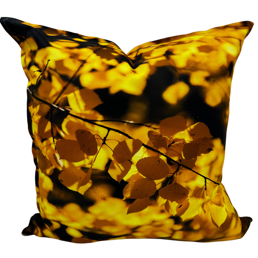Aspen Gold pillow — vibrant golden aspen leaves, inspired by Utah’s autumn landscapes