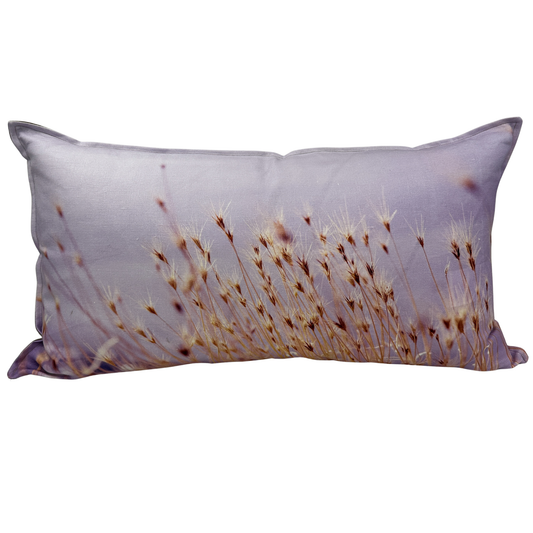 Prairie Grass linen pillow featuring soft golden Utah grass against a muted sky